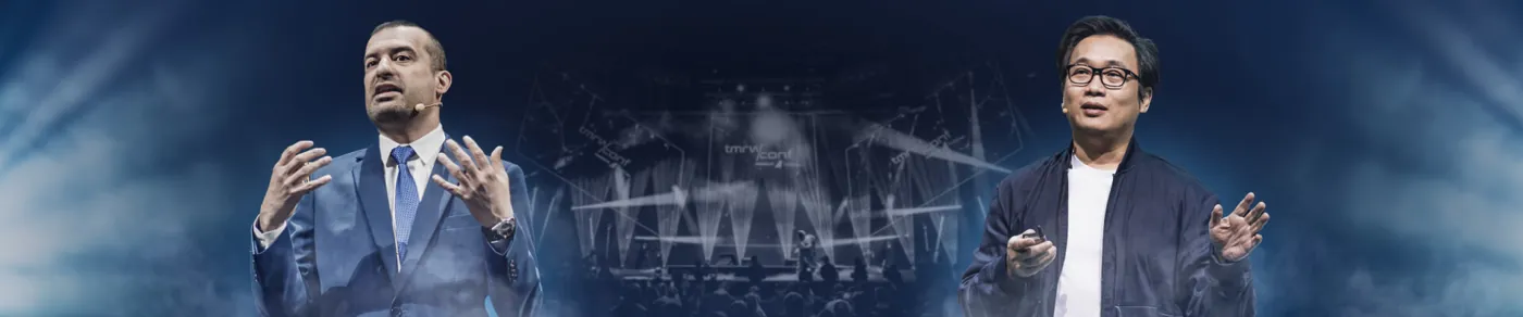 Two speakers on the Štark Arena stage