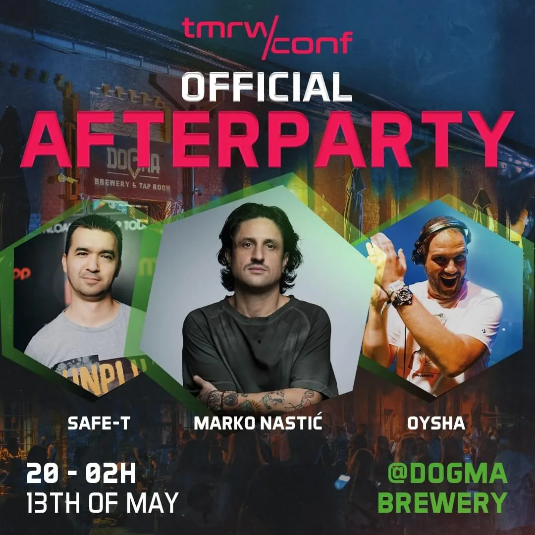 Poster for the official TMRW 2023 afterparty at Dogma Brewery