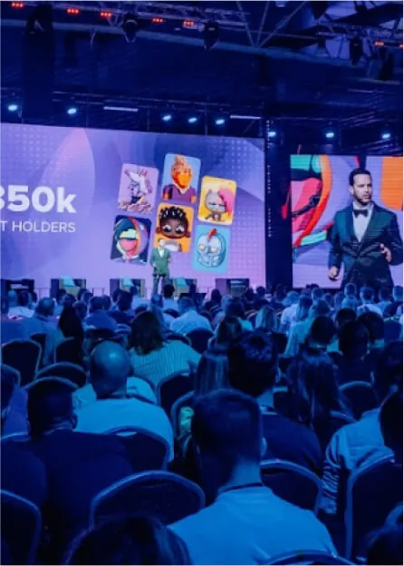 Speaker presenting to a full hall at TMRW Belgrade 2022